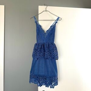 Self Portrait Lace Trim Peplum Dress, Cornflower Blue, Size 0
